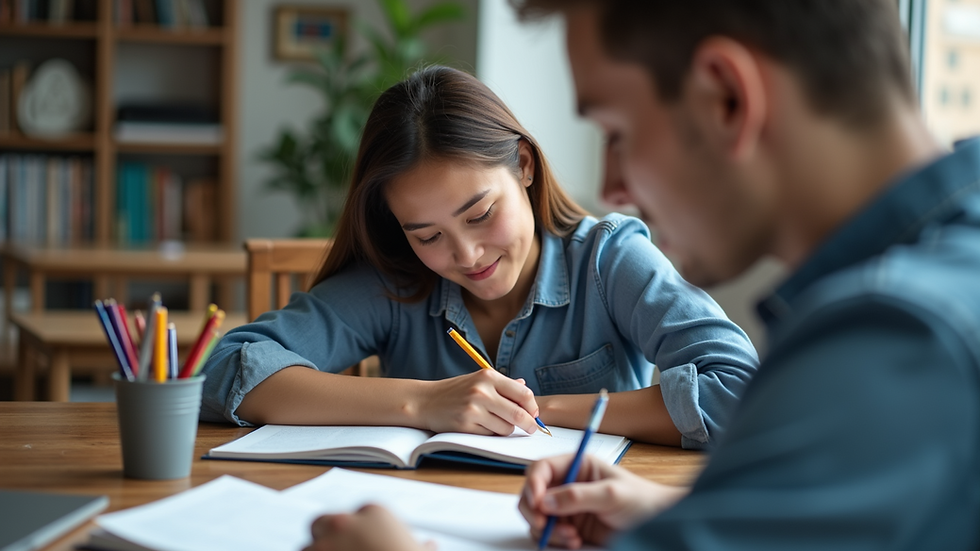 Close-up view of a student studying with a tutor