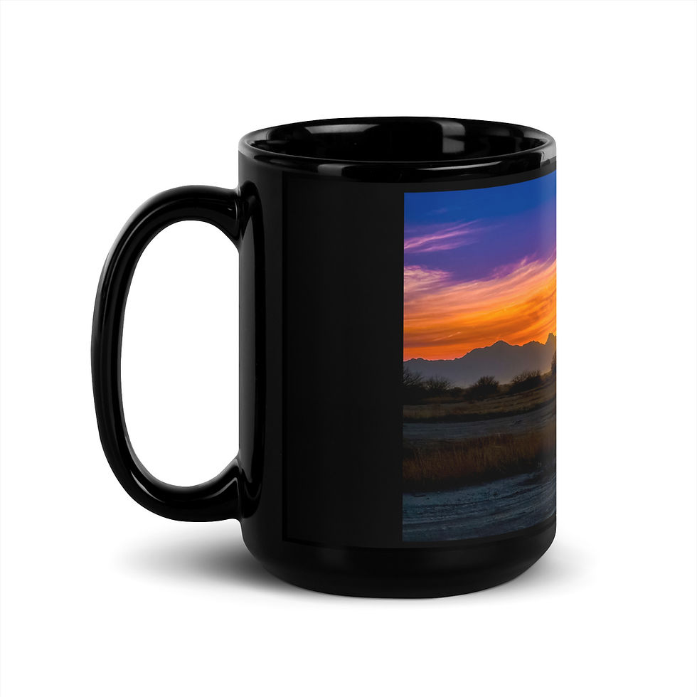 Thumbnail: 15 oz. Black Glossy Mug Newman's Mountain and Picacho Peak Sunset - Eloy AZ