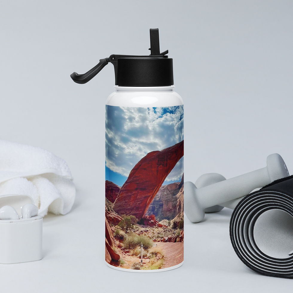 Thumbnail: 32 oz Stainless Steel Water Bottle w/straw lid Rainbow Bridge, Utah