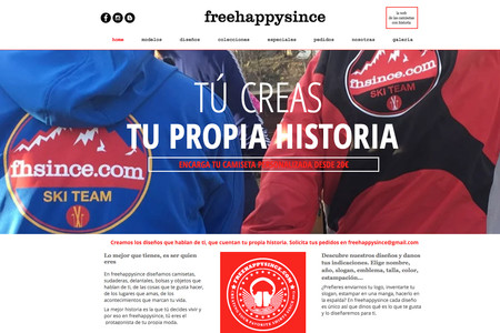 freehappysince: Página web de presentación de  freehappysince, la web de las camisetas con historia. En freehappysince diseñamos prendas personalizadas totalmente originales para clientes que cuentan su propia historia.