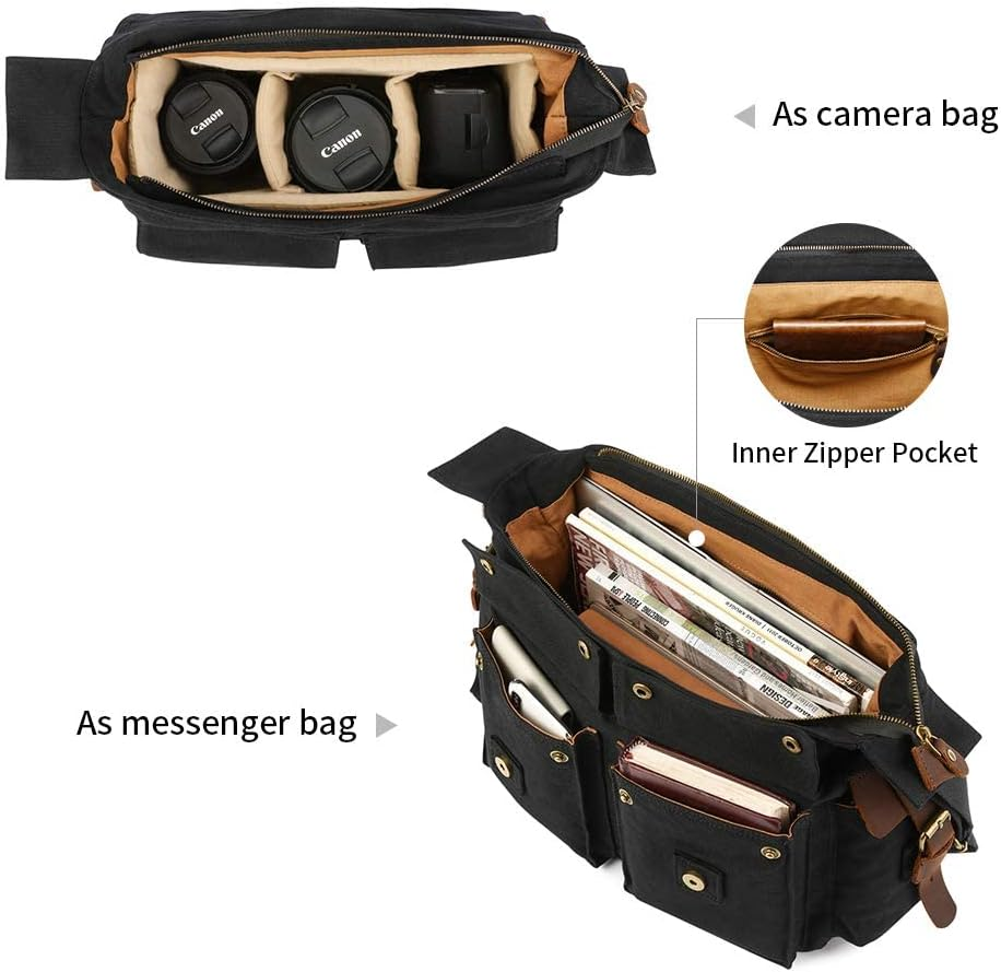תמונה ממוזערת: Leather Canvas Camera Bag Vintage DSLR SLR Messenger Shoulder Bag