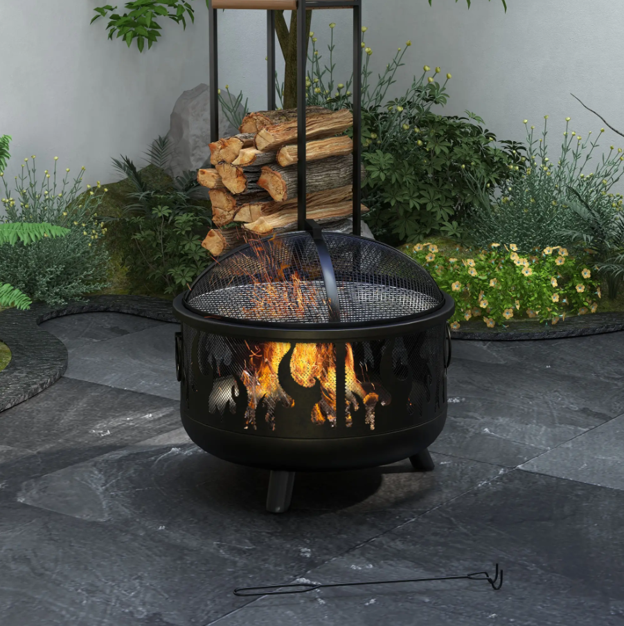Thumbnail: Steel Fire Pit BBQ, with Poker - Black