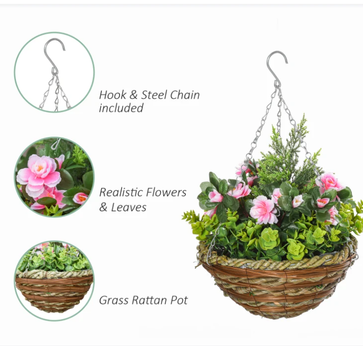 Thumbnail: Set of Two Hanging Lisianthus Flower Pots - Pink/Green