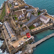 Castle Cornet in Guernsey from a Spitfire.