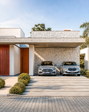 Na fachada frontal, os volumes se equilibram com naturalidade.
Arquitetos em Torres RS | Müller Arquitetura | Casa moderna.