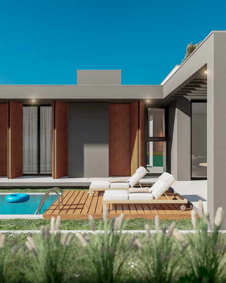 Os ambientes se abrem totalmente para o pátio.
Arquitetos em Torres RS | Müller Arquitetura | Casa de praia