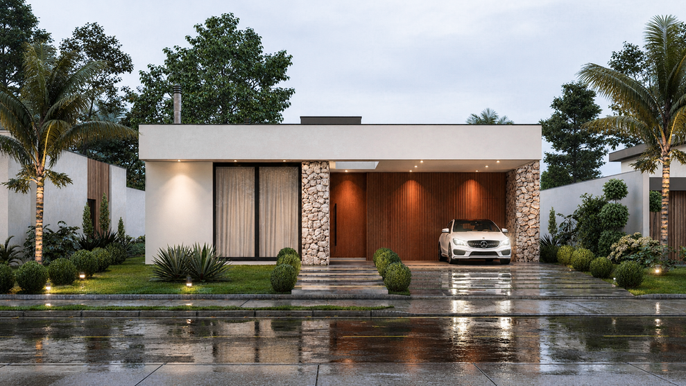 A iluminação revela os materiais, realçando as texturas e cores.
Arquitetos em Torres RS | Müller Arquitetura.