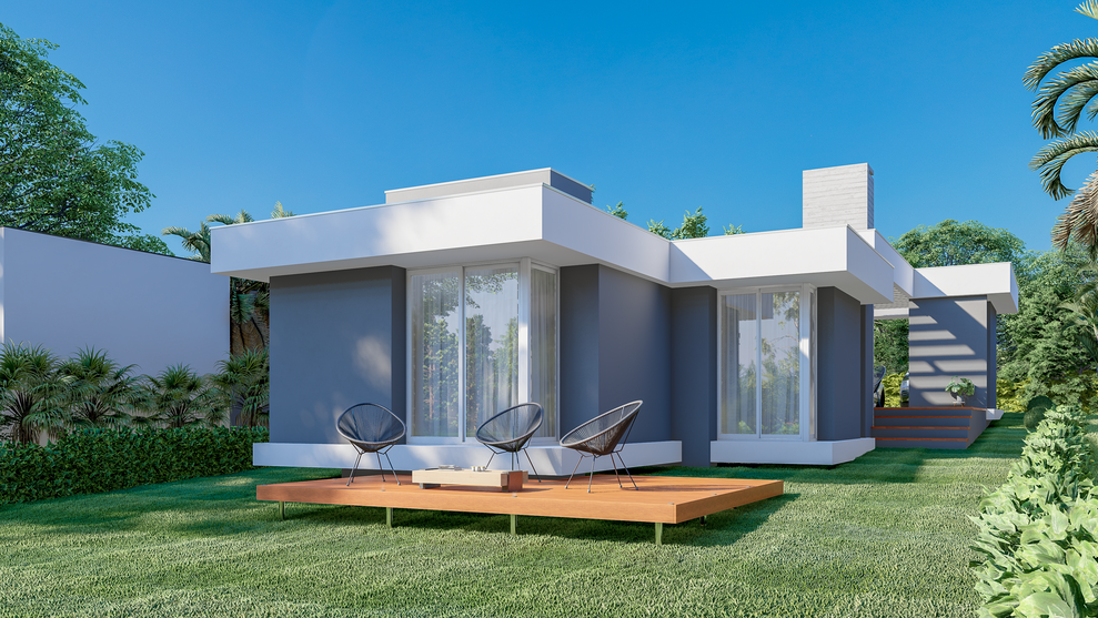 Com os blocos em níveis diferentes, foi possível separar a área íntima dos locais de serviço e social. 
 Arquitetos em Torres RS | Müller Arquitetura | Casa moderna