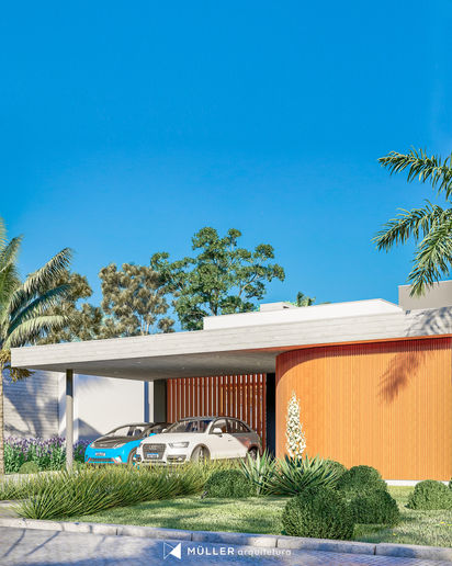 A materialidade da casa foi cuidadosamente selecionada, refletindo o gosto do cliente pela simplicidade e tranquilidade.
Arquitetos em Torres RS | Müller Arquitetura | Casa moderna