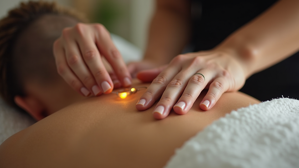 Close-up view of a person receiving Reiki treatment