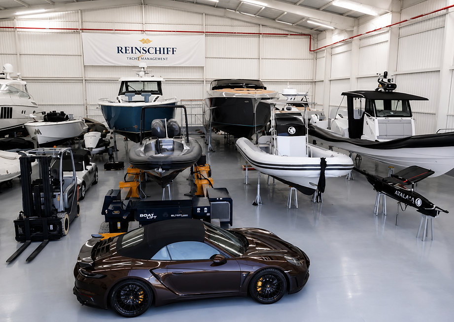Luxury yacht inside Reinschiff Yacht Storage for secure indoor and winter storage