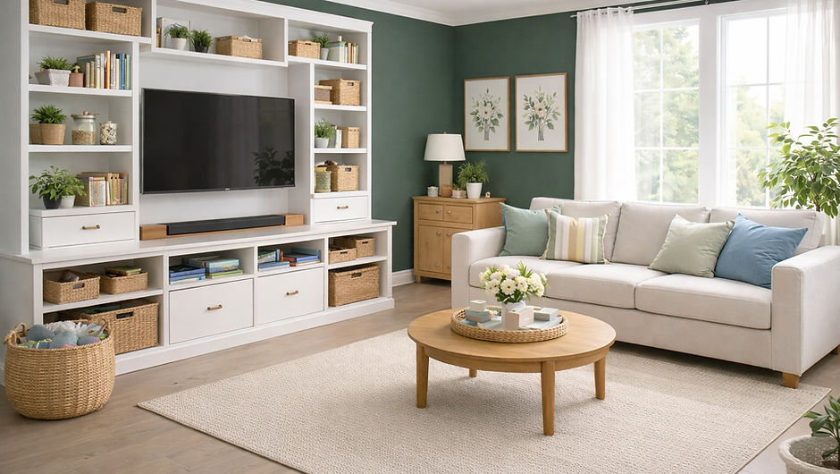 Cozy living room with green accents.jpeg