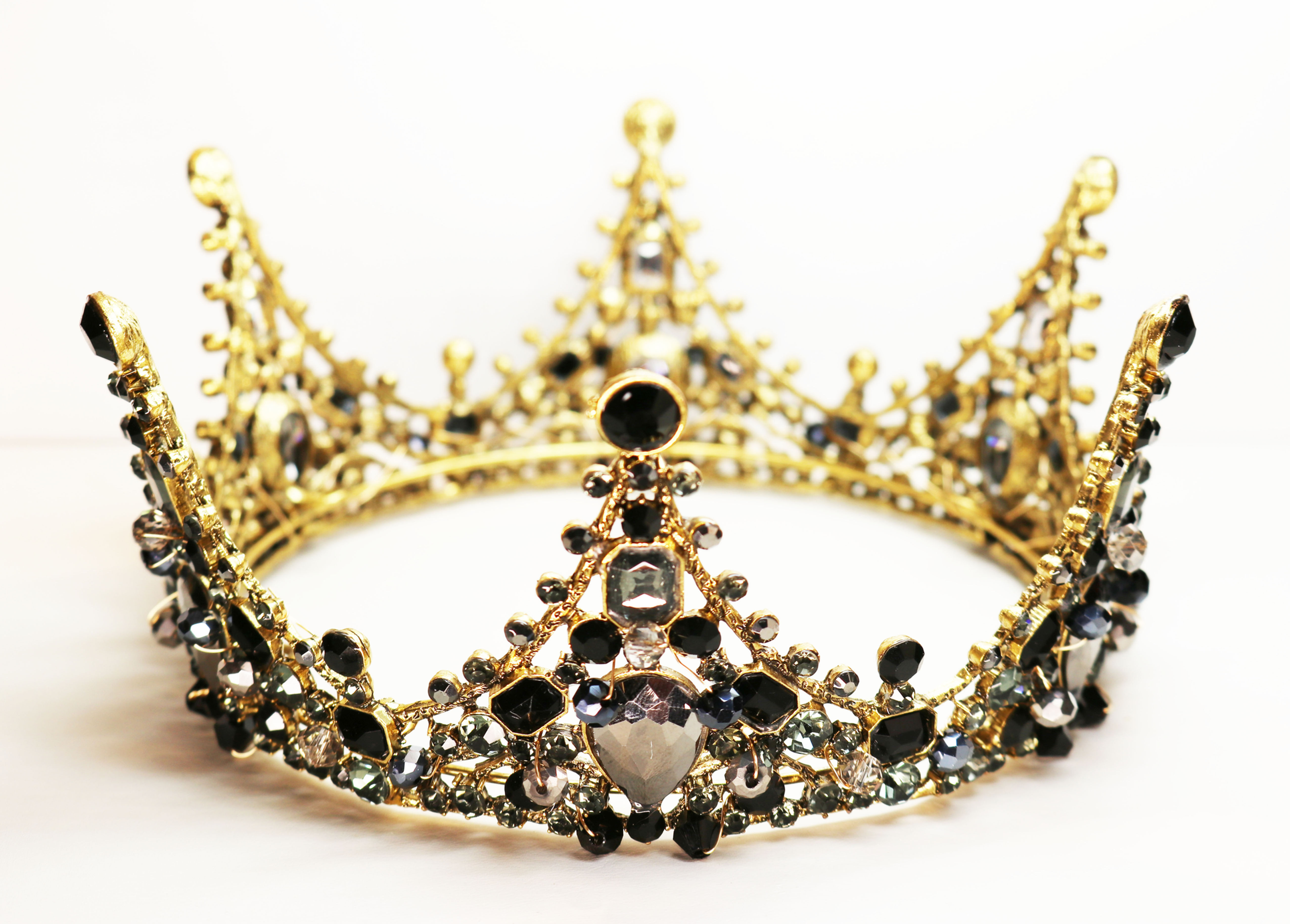 BLACK CRYSTAL CROWN ~ Black and Gunmetal Grey Crystal Embellished Gold Tone