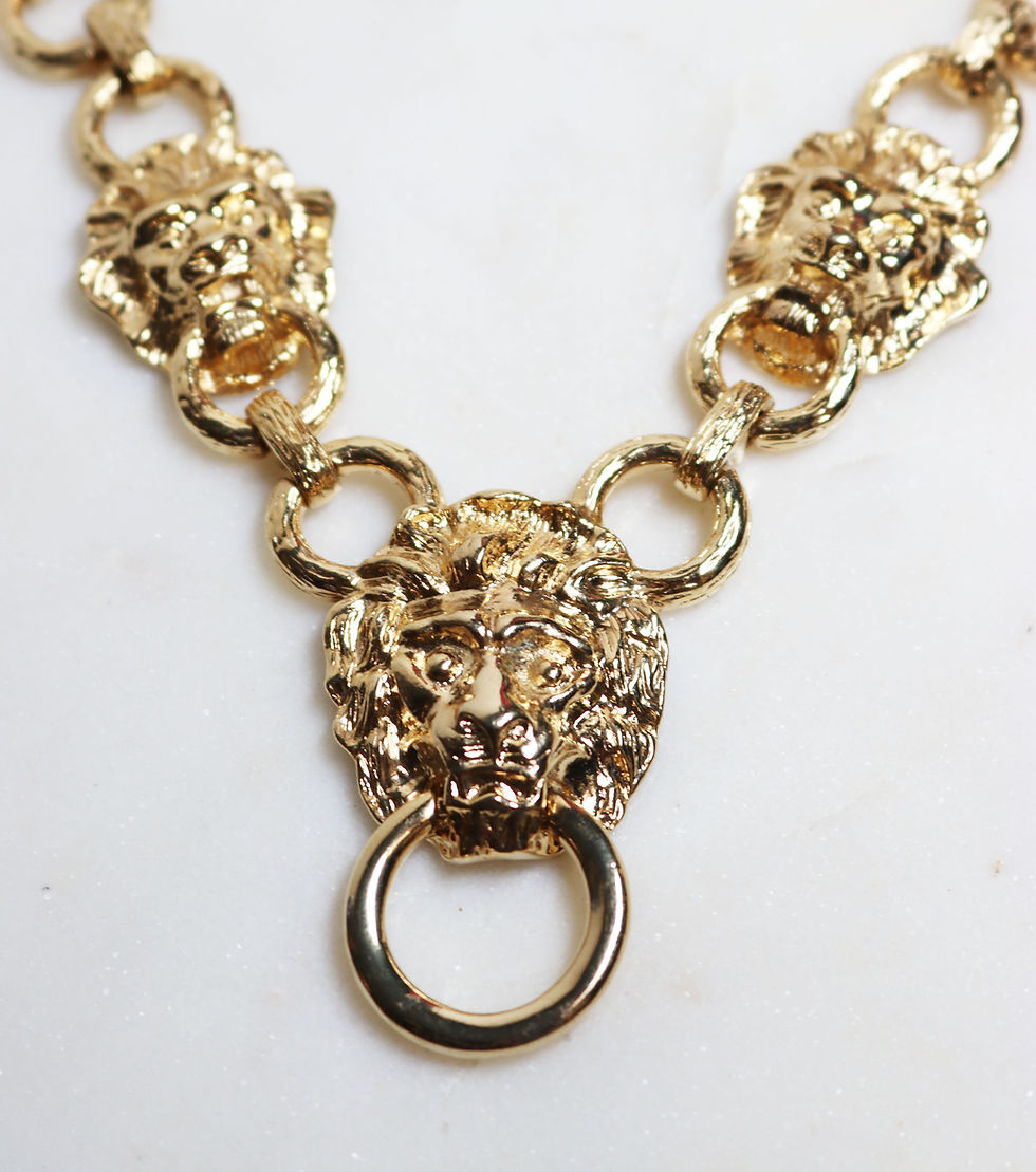 Thumbnail: VINTAGE 1980s LION DOORKNOCKER Necklace by Kenneth Jay Lane *signed* Lion's Head