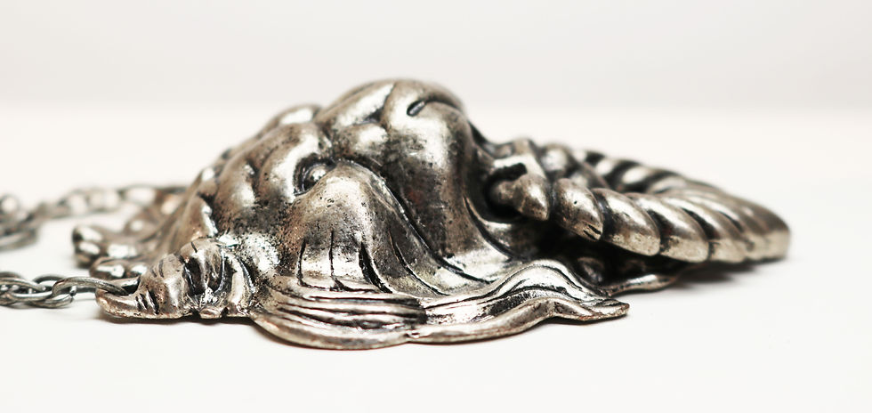 Thumbnail: VINTAGE 1960s NAPIER LION'S HEAD DOORKNOCKER NECKLACE *signed* Antique Silver