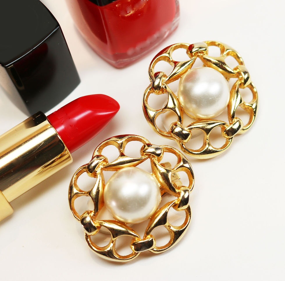 Thumbnail: PAOLO GUCCI *signed* Pearl Cabochon Clip-on Earrings