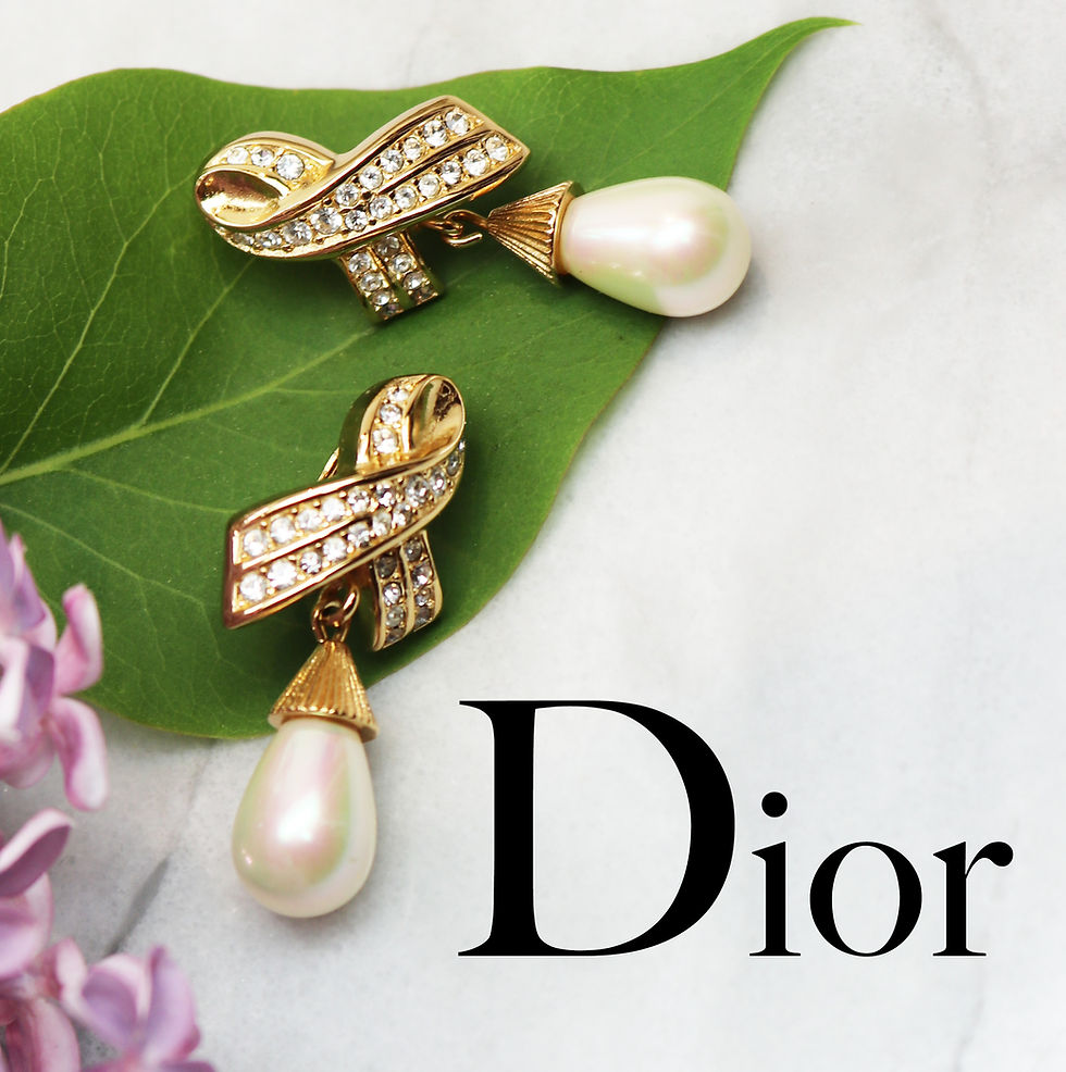 Miniatura: ⚜️ Vintage CHRISTIAN DIOR Pearl Drop Earrings *signed*