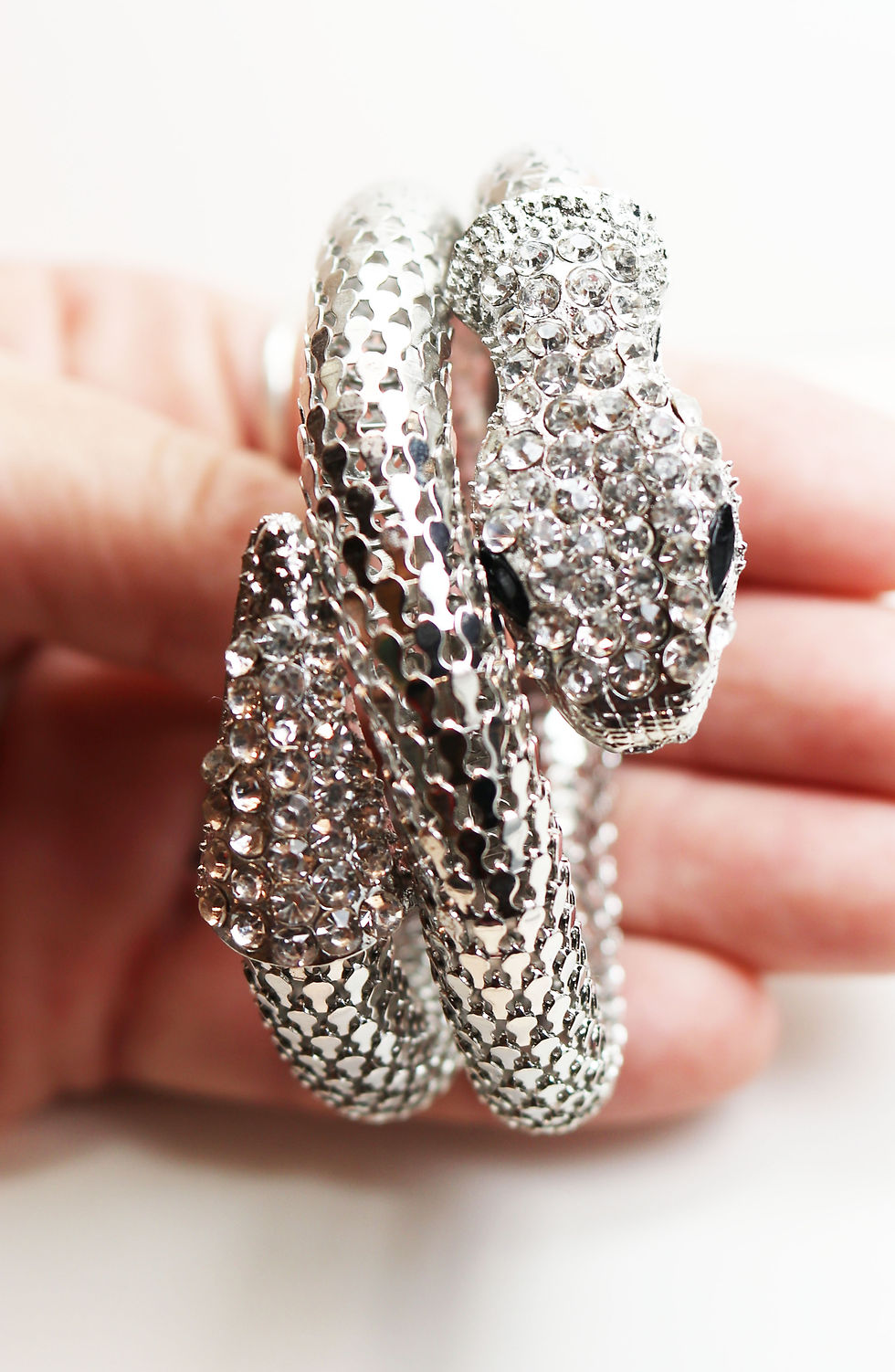 CRYSTAL ENCRUSTED SILVER SNAKE BRACELET ~ Silver Tone Mesh