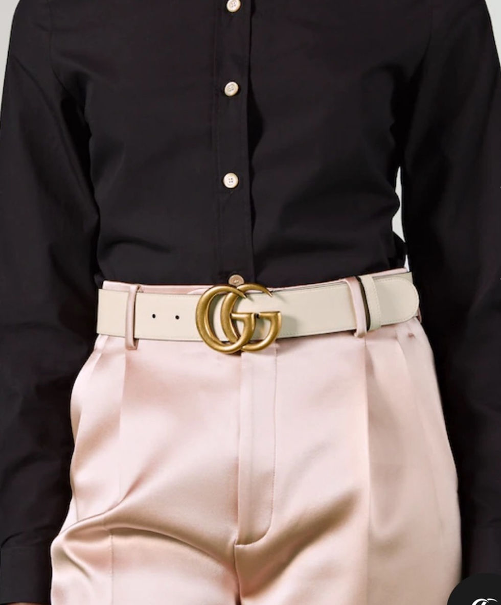 Thumbnail: Gucci Wide Off-White Leather Belt With GG Buckle ~ NWOT 