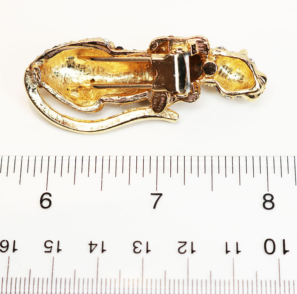 Thumbnail: EXOTIC VINTAGE 1960s Kenneth Jay Lane Austrian Crystal & Gold Leopard Fur Clip