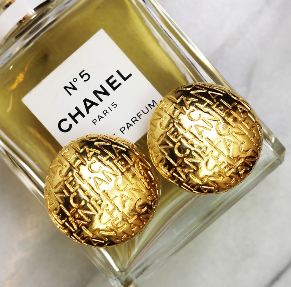 Miniature : Chanel Monogram Authentic Vintage Gold Earrings *signed*