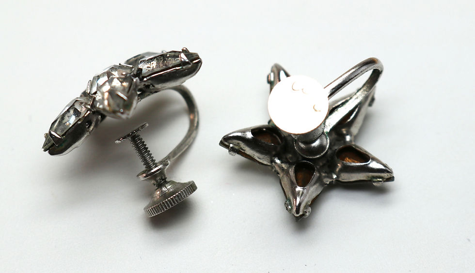 Thumbnail: BOOKPIECE VINTAGE 1950s CORO *signed* STAR EARRINGS ~ Prong Set Clear Crystals