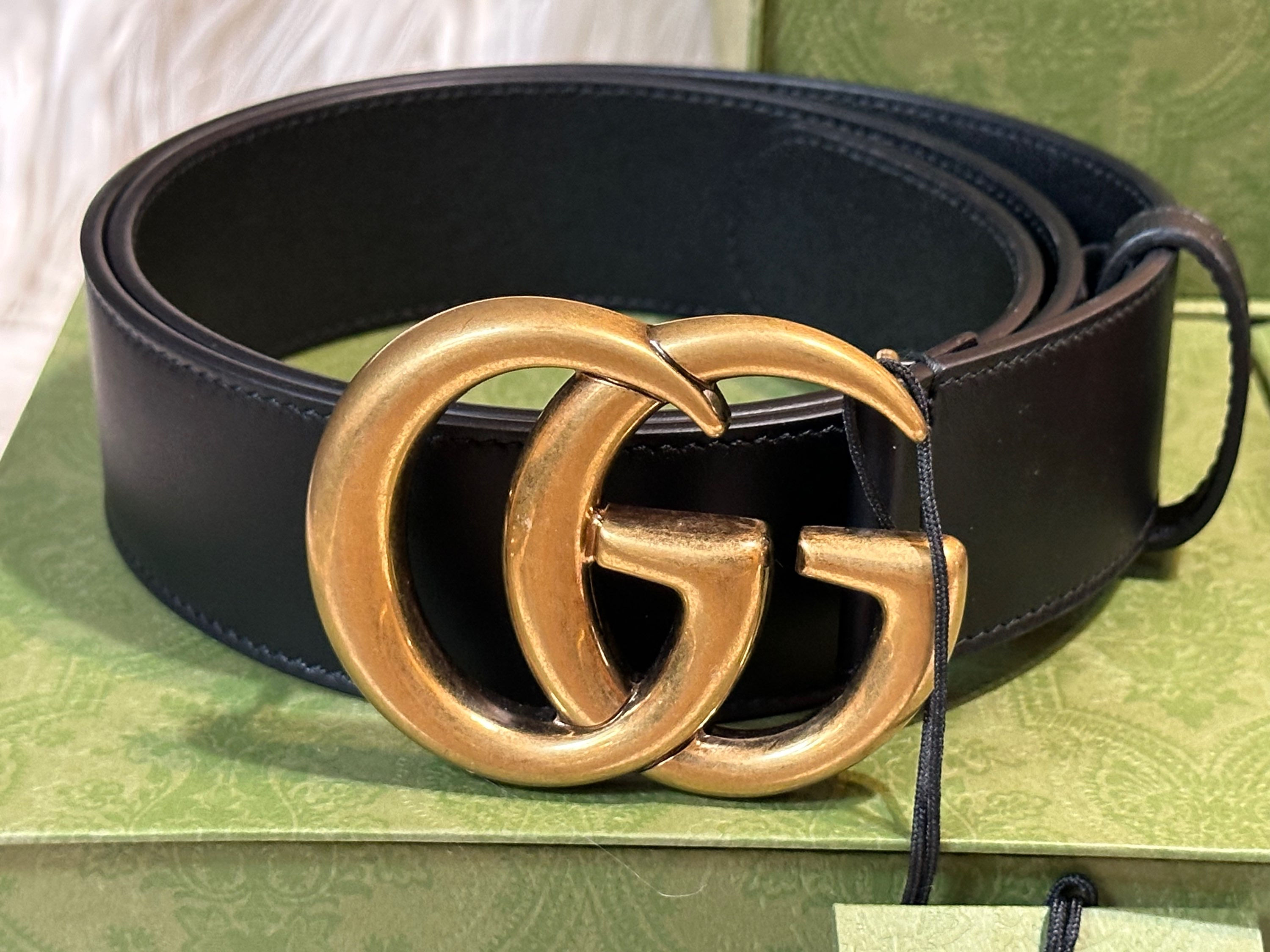Gucci 2015 Re-Edition Wide Black Leather Belt Size 85 NWT