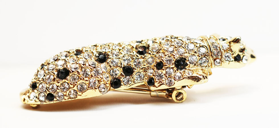 Thumbnail: EXOTIC VINTAGE 1960s Kenneth Jay Lane Austrian Crystal & Gold Leopard Fur Clip