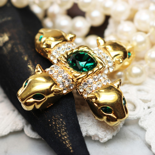 Vintage Panther Head Maltese Cross w/ Emerald Eyes hamptonjewelry