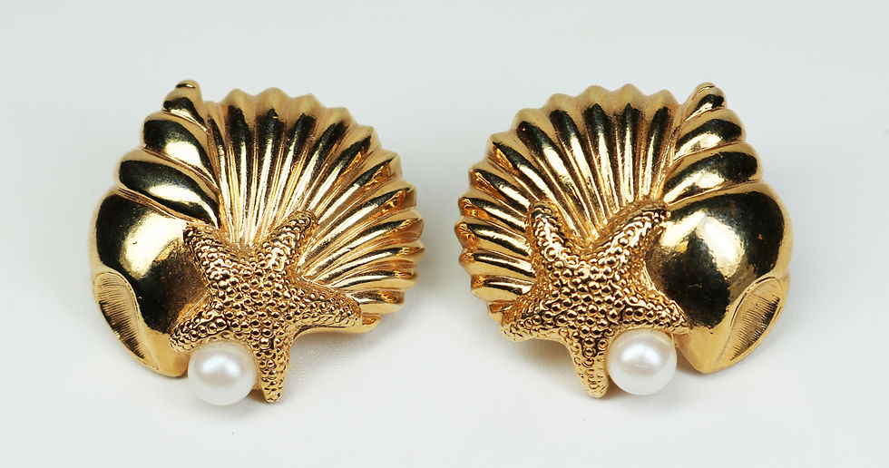 Thumbnail: VINTAGE 1980s AVON *signed* Sea Treasures Simulated Pearl Earrings