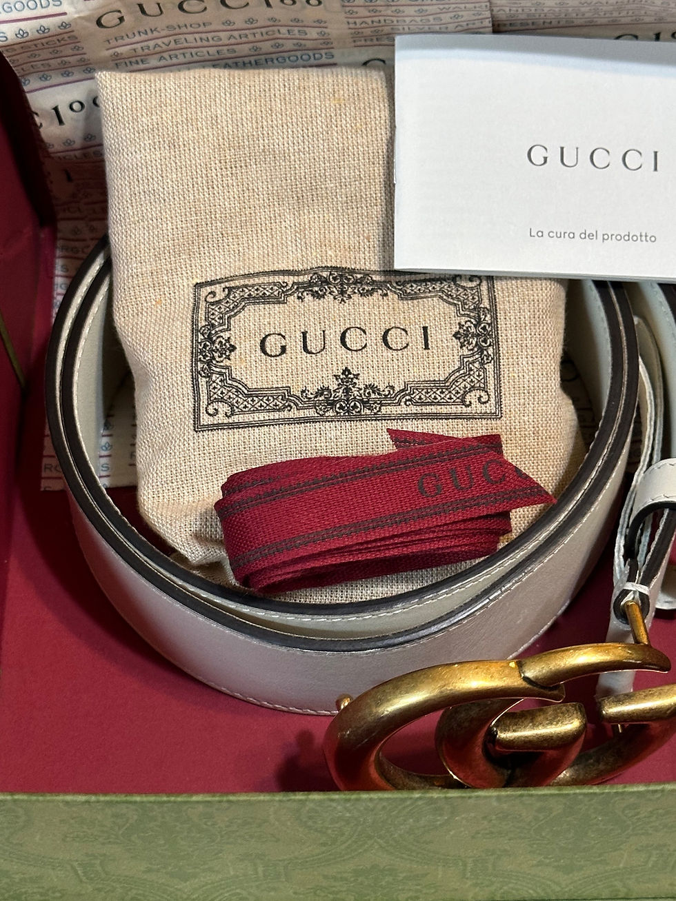 Miniature : Gucci Wide Off-White Leather Belt With GG Buckle ~ NWOT 