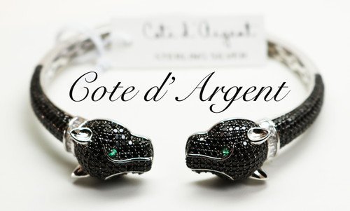 Cote d'Argent Silver Panther with Black Austrian Crystal Bracelet