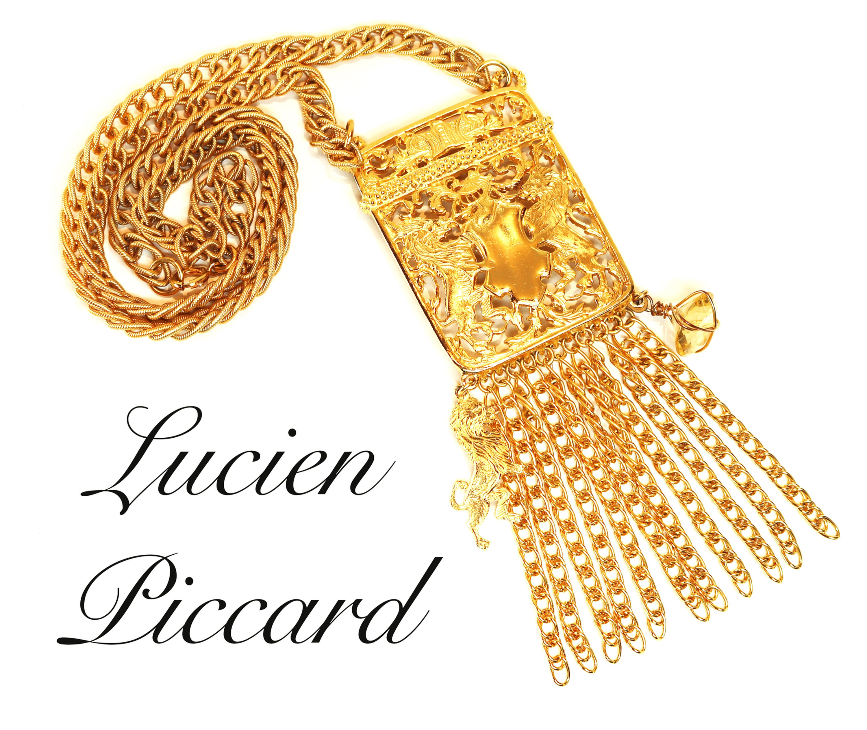 VINTAGE 1970s LUCIEN PICCARD *signed* Haute Couture Runway Pendant Necklace