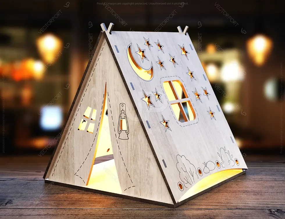 Close-up view of a beautifully crafted wooden night lamp