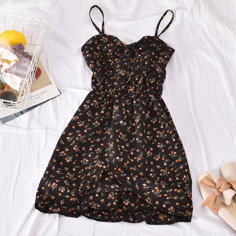Miniature : Spaghetti Strap Floral Print Midi A-Line Dress