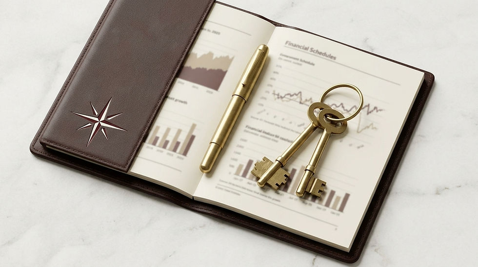 An image depicting the meridian atelier fiduciary advocacy - a Portfolio_with_pen_and_keys