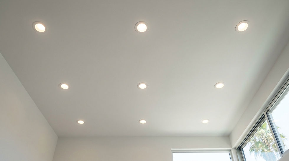 Fixture detail. A ceiling layout showing recessed lights placed in a flawless, measured square grid.