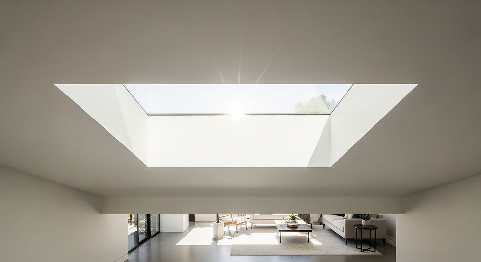 Aperture detail. A frameless skylight that looks like a simple hole cut into the ceiling. No trim.