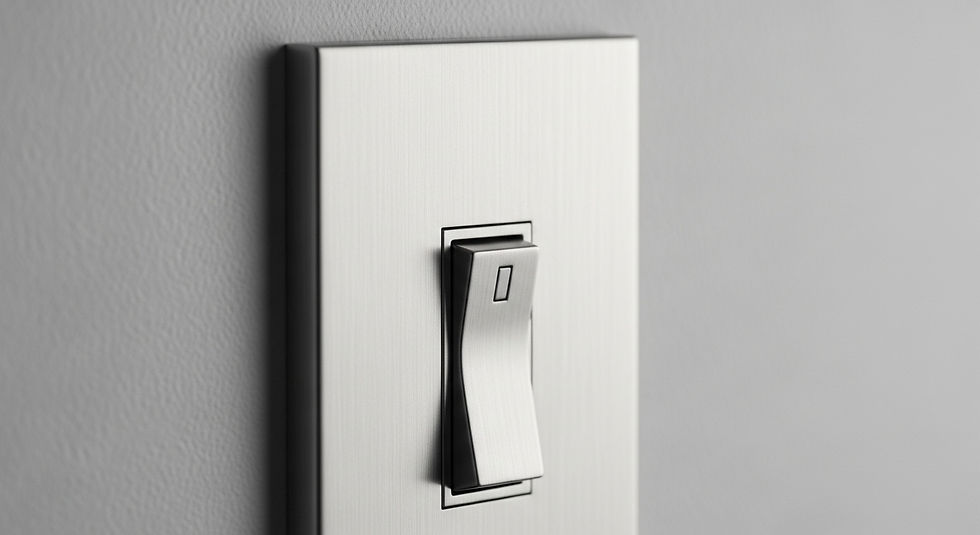 Fixture detail. A switch plate with a sharp, rectangular profile and clean lines. No decoration.