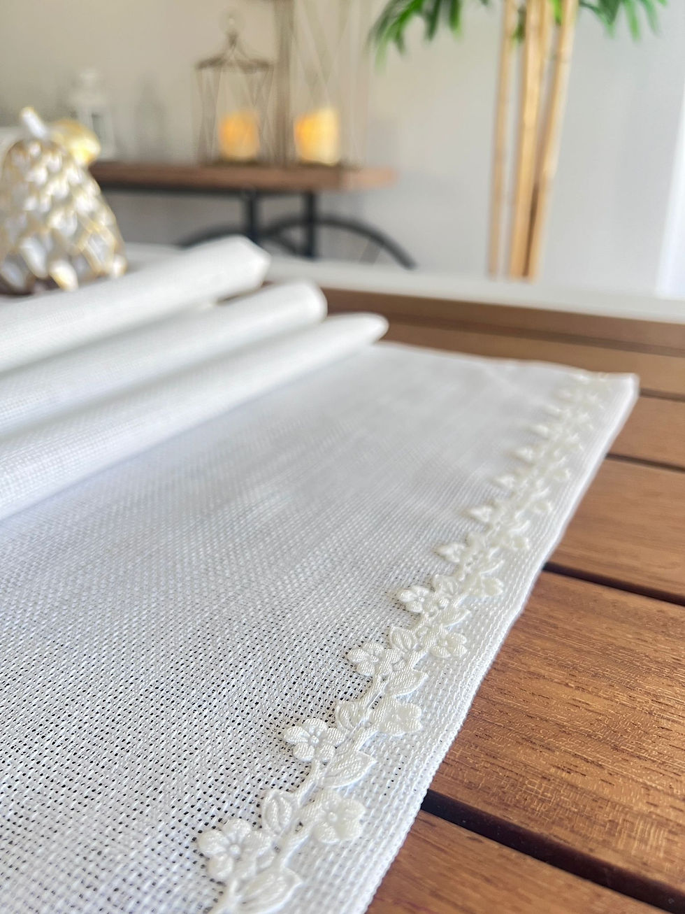 Küçük resim: Beyaz Linen Keten Kare Kesim Runner