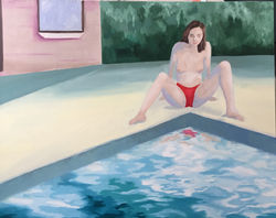 girl next to pool