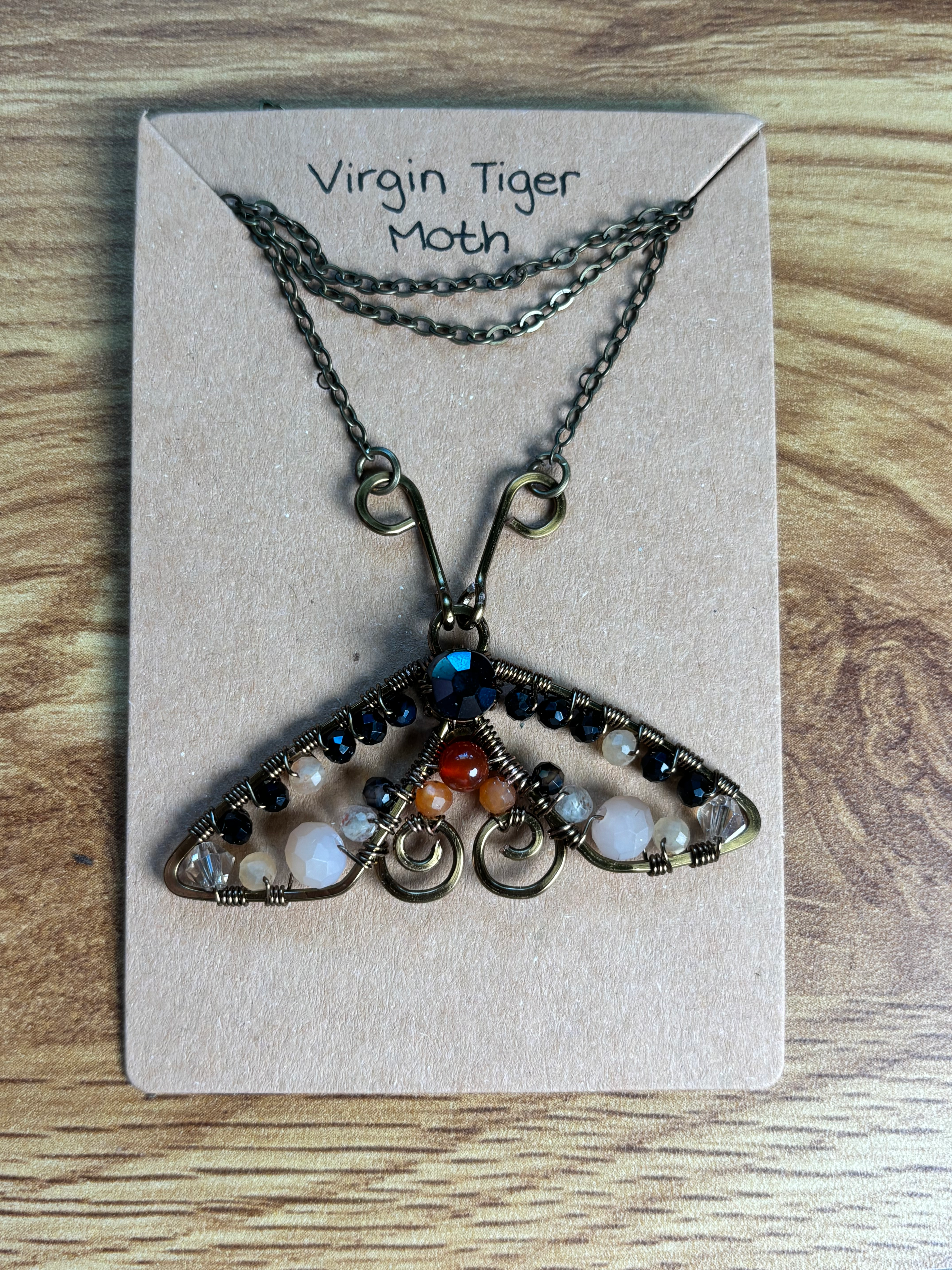 Virgin Tiger Moth~Hand Wire Wrapped Moth Pendant