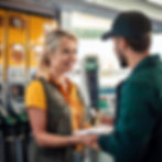 Firefly um frentista atendendo um cliente em um posto de combustíveis com as cores da shel