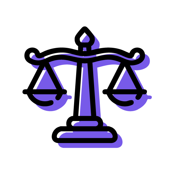 Ícono de balanza, simboliza justicia, equidad o cumplimiento.