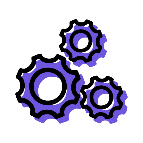 Ícono de engranajes, representa configuración, procesos o funcionamiento.