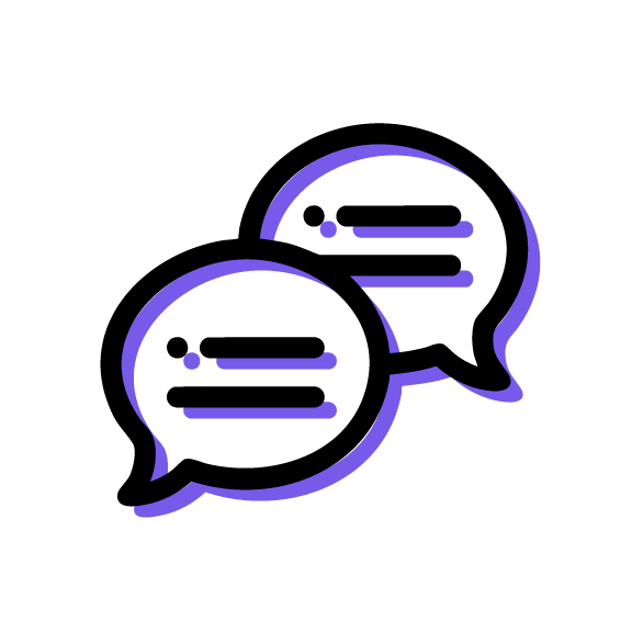Ícono de burbujas de diálogo, representa comunicación o intercambio de ideas.