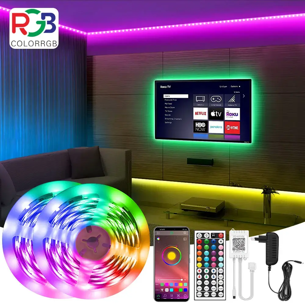 RGB 5050 Lights, Music Sync Color Changing, Built-In Mic, App Controlled