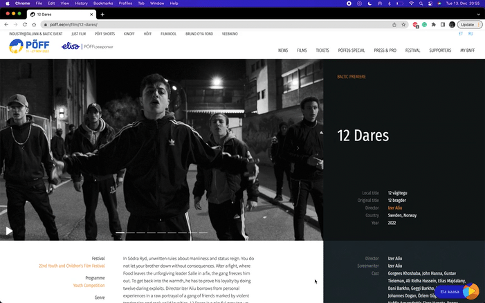 Demo of the Votemo voting application embedded in the Black Nights Film Festival website