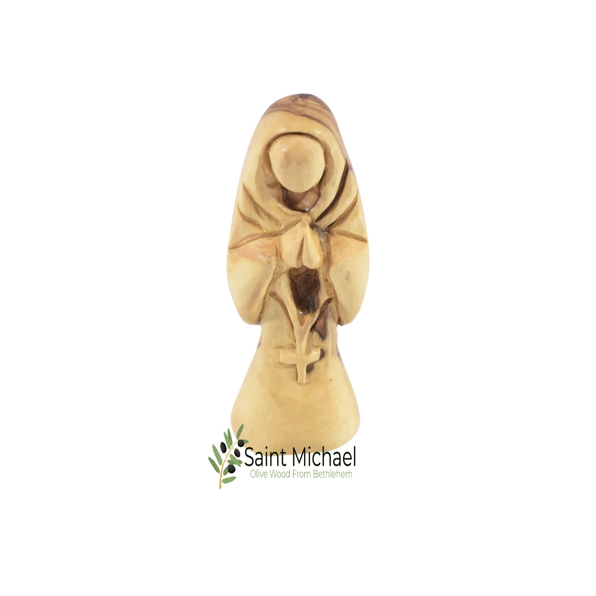 Hand-Carved Virgin Mary with Rosary – 5x1.5 Inches