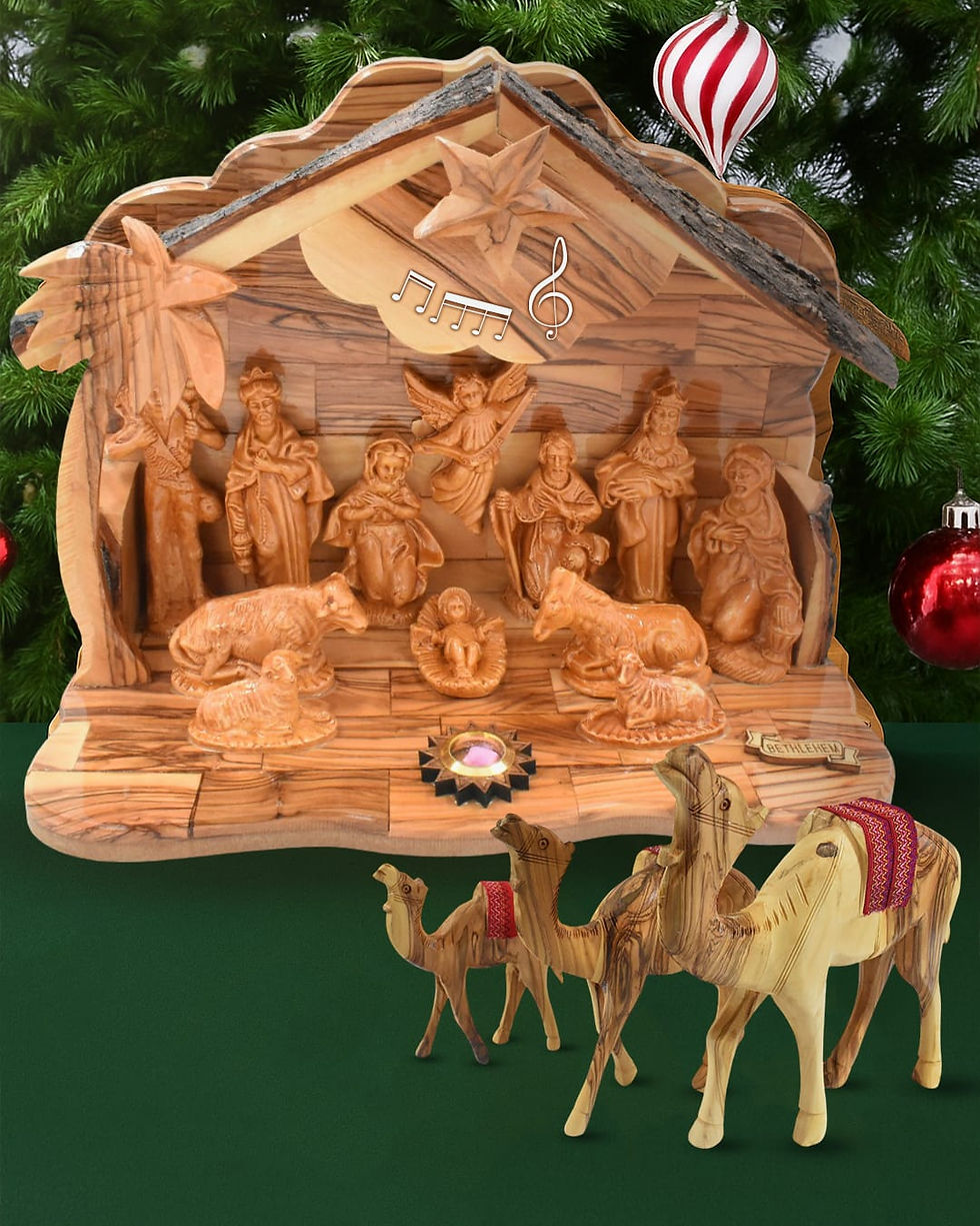 Thumbnail: Bethlehem Beautiful Nativity Set, Handcrafted from Premium Olive Wood in The Hol